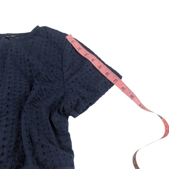 Banana Republic Dress Navy Eyelet Lace Short Sleeve Midi Tiered Womens Size 12 P - Picture 9 of 11